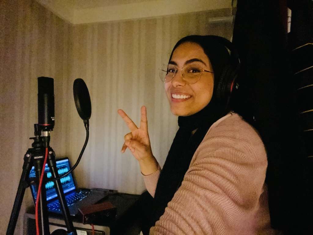 Bilingual Voice Over artist Nourhan Magdi while recording an urgent project in an L.A. hotel.